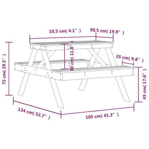Stol za piknik 105 x 134 x 75 cm od masivne borovine - Prirodna boja bora 1 Cijena