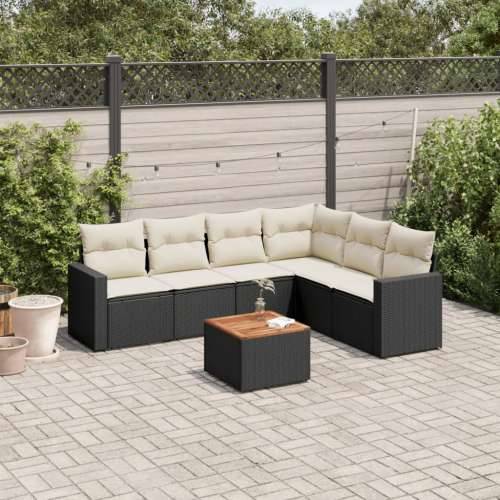 Vrtna garnitura - 7-dijelni set vrtnih sofa od poliratana s jastucima crni - Crna i krem 3x srednja + kutna + stol 1 Cijena