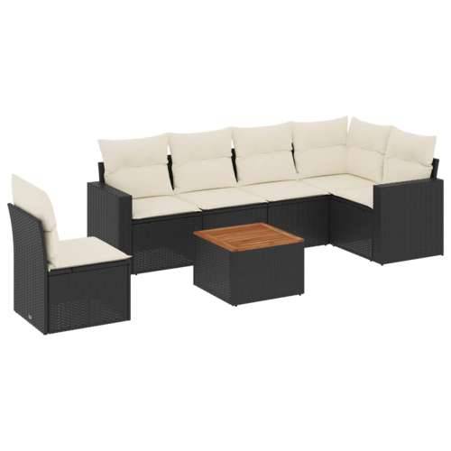 Vrtna garnitura - 7-dijelni set vrtnih sofa od poliratana s jastucima crni - Crna i krem stol + kutna + 3x srednja 1 Cijena