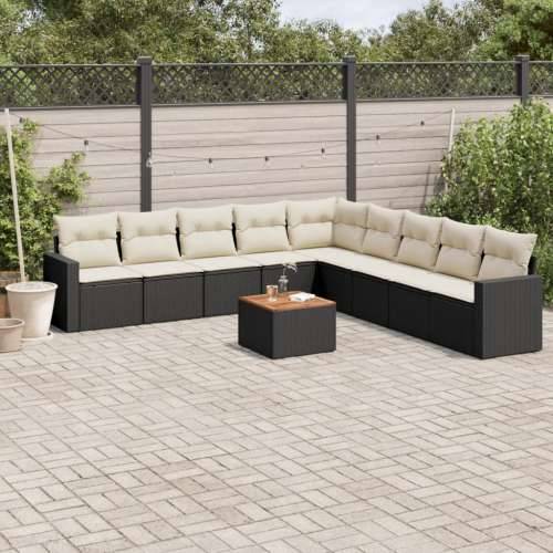 Vrtna garnitura - 10-dijelni set vrtnih sofa s jastucima crni od poliratana - Crna i krem 1 Cijena