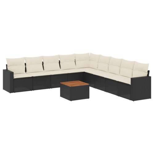 Vrtna garnitura - 10-dijelni set vrtnih sofa s jastucima crni od poliratana - Crna i krem 1 Cijena