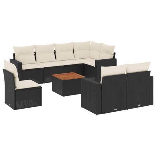Vrtna garnitura - 9-dijelni set vrtnih sofa s jastucima crni od poliratana - Crna i krem 3x srednja + kutna + stol 1 Cijena