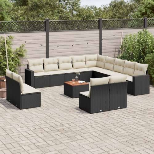 Vrtna garnitura - 14-dijelni set vrtnih sofa s jastucima poliratan crni - Crna i krem 1 Cijena