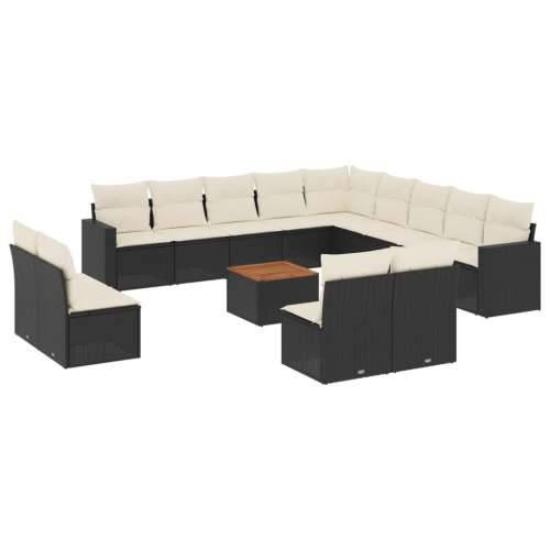 Vrtna garnitura - 14-dijelni set vrtnih sofa s jastucima poliratan crni - Crna i krem 1 Cijena