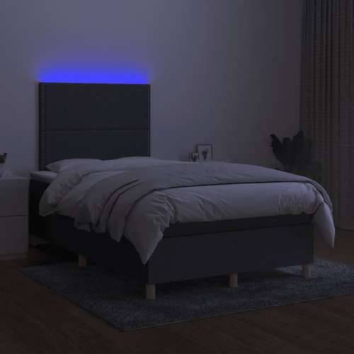 Krevet box spring s madracem LED tamnosivi 120 x 190 cm tkanina - Tamno siva 120 x 190 cm Obično s čavlima Cijena