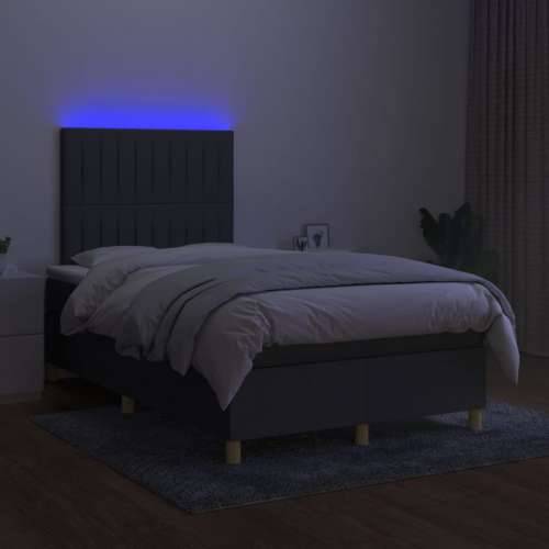 Krevet box spring s madracem LED tamnosivi 120 x 190 cm tkanina - Tamno siva 120 x 190 cm Okomite pruge Cijena