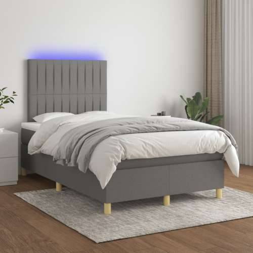 Krevet box spring s madracem LED tamnosivi 120 x 190 cm tkanina - Tamno siva 120 x 190 cm Okomite pruge Cijena