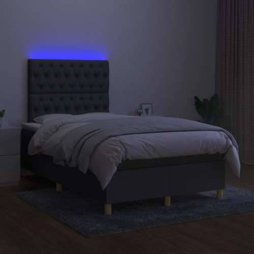 Krevet box spring s madracem LED tamnosivi 120 x 190 cm tkanina - Tamno siva 120 x 190 cm Dizajn s gumbima Cijena
