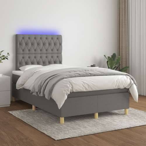 Krevet box spring s madracem LED tamnosivi 120 x 190 cm tkanina - Tamno siva 120 x 190 cm Dizajn s gumbima Cijena