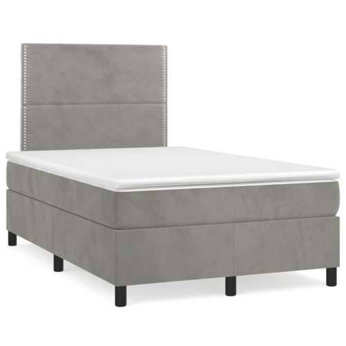 Krevet box spring s madracem LED svjetlosivi 120x190 cm tkanina - Svjetlosiva 120 x 190 cm Obično s čavlima Cijena