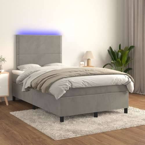 Krevet box spring s madracem LED svjetlosivi 120x190 cm tkanina - Svjetlosiva 120 x 190 cm Obično s čavlima Cijena