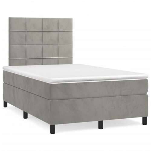 Krevet box spring s madracem LED svjetlosivi 120x190 cm tkanina - Svjetlosiva 120 x 190 cm Blok s kvadratima Cijena
