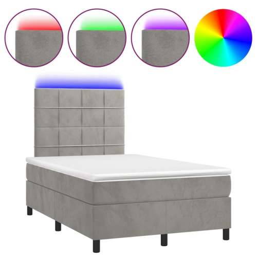 Krevet box spring s madracem LED svjetlosivi 120x190 cm tkanina - Svjetlosiva 120 x 190 cm Blok s kvadratima Cijena