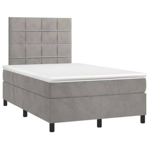 Krevet box spring s madracem LED svjetlosivi 120x190 cm tkanina - Svjetlosiva 120 x 190 cm Blok s kvadratima Cijena