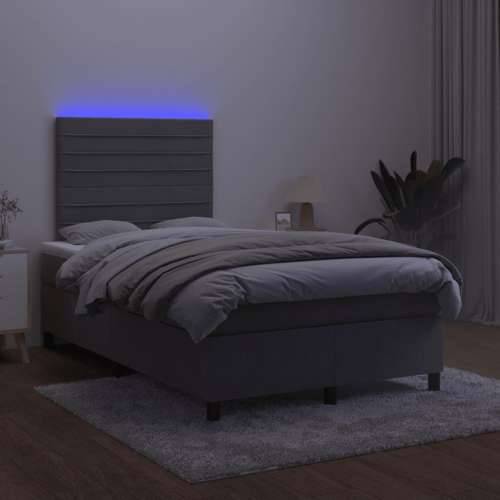 Krevet box spring s madracem LED tamnosivi 120 x 190 cm baršun - Tamno siva 120 x 190 cm vodoravne pruge Cijena