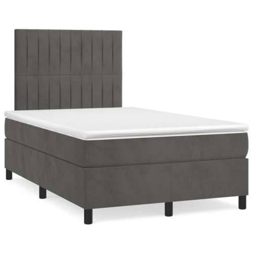 Krevet box spring s madracem LED tamnosivi 120 x 190 cm baršun - Tamno siva 120 x 190 cm Okomite pruge Cijena
