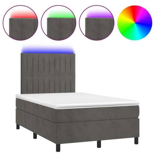 Krevet box spring s madracem LED tamnosivi 120 x 190 cm baršun - Tamno siva 120 x 190 cm Okomite pruge Cijena