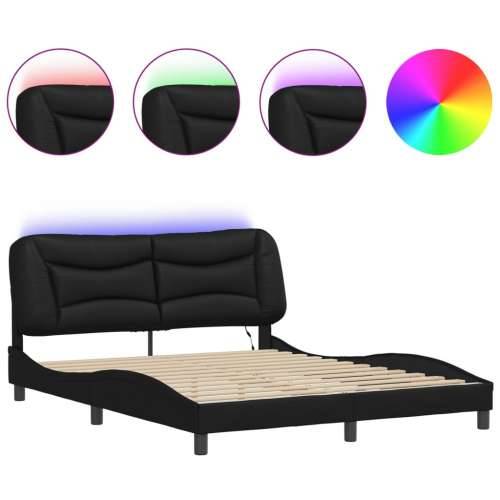 Okvir kreveta s LED svjetlima crni 160 x 200 cm od umjetne kože - Crna 160 x 200 cm Cijena