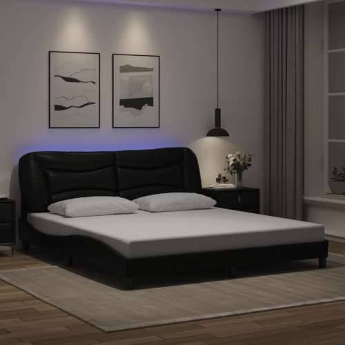 Okvir kreveta s LED svjetlima crni 180 x 200 cm od umjetne kože - Crna 180 x 200 cm Cijena