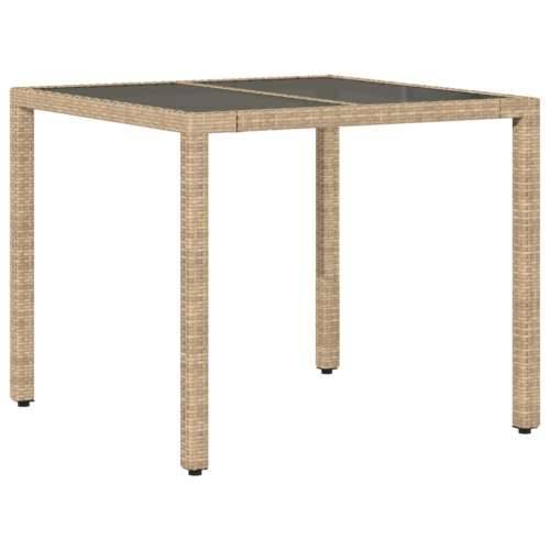 Vrtni stol sa staklenom pločom bež 90x90x75 cm od poliratana Bež 4 Cijena
