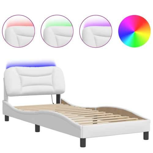 Okvir kreveta s LED svjetlima bijeli 90 x 190 cm umjetna koža - Bijela 90 x 190 cm Cijena