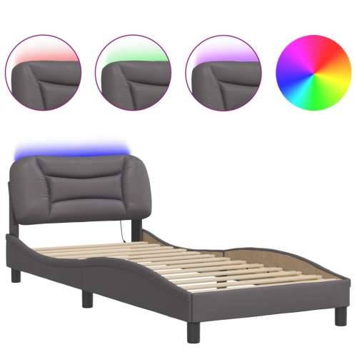 Okvir kreveta s LED svjetlima sivi 90 x 190 cm od umjetne kože - Siva 90 x 190 cm Cijena