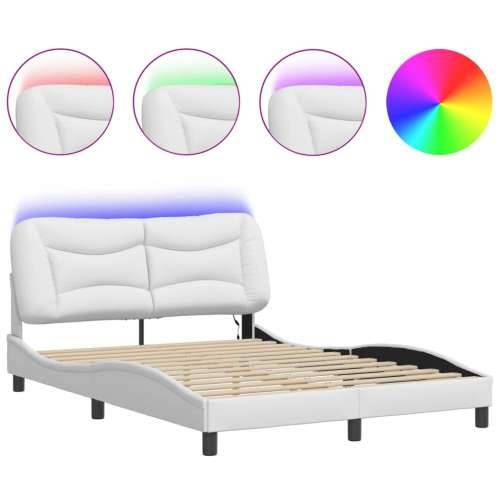 Okvir kreveta s LED svjetlima bijeli 120 x 200 cm umjetna koža - Bijela 120 x 200 cm Cijena