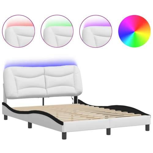 Okvir kreveta LED bijelo-crni 140 x 200 cm od umjetne kože - Bijela i crna 140 x 200 cm Cijena