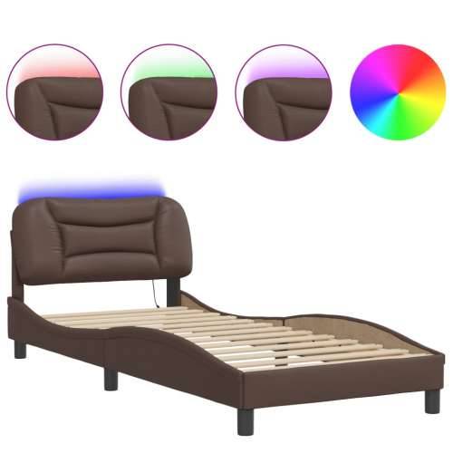 Okvir kreveta s LED svjetlima smeđi 80 x 200 cm od umjetne kože - Smeđa 80 x 200 cm Cijena