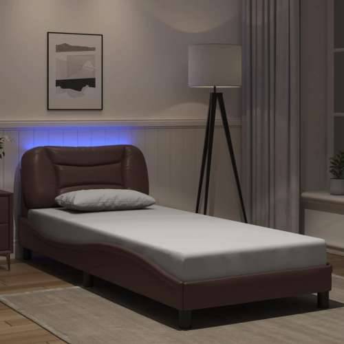 Okvir kreveta s LED svjetlima smeđi 80 x 200 cm od umjetne kože - Smeđa 80 x 200 cm Cijena
