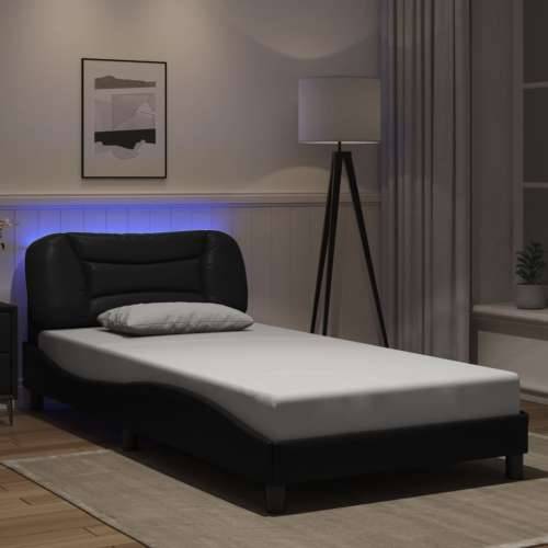 Okvir kreveta s LED svjetlima crni 100 x 200 cm od umjetne kože - Crna 100 x 200 cm Cijena