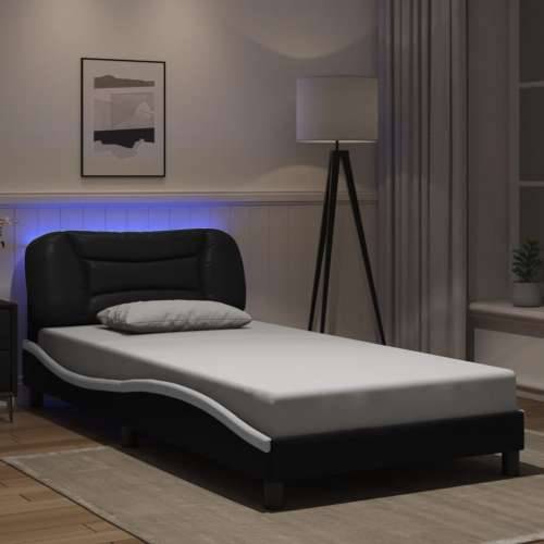 Okvir kreveta LED crno-bijeli 100 x 200 cm od umjetne kože - Crno-bijelo 100 x 200 cm Cijena
