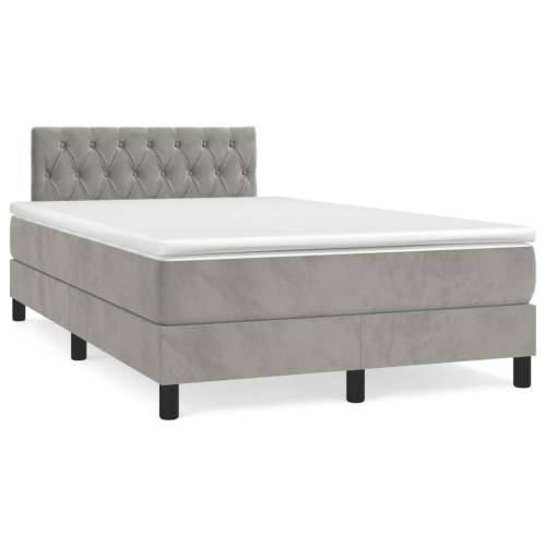 Krevet box spring s madracem LED svjetlosivi 120x190 cm tkanina - Svjetlosiva 120 x 190 cm Dizajn s gumbima Cijena