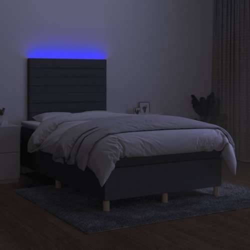 Krevet box spring s madracem LED tamnosivi 120 x 190 cm tkanina - Tamno siva 120 x 190 cm vodoravne pruge Cijena