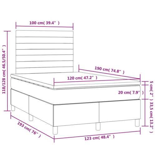 Krevet box spring s madracem LED tamnosivi 120 x 190 cm tkanina - Tamno siva 120 x 190 cm vodoravne pruge Cijena