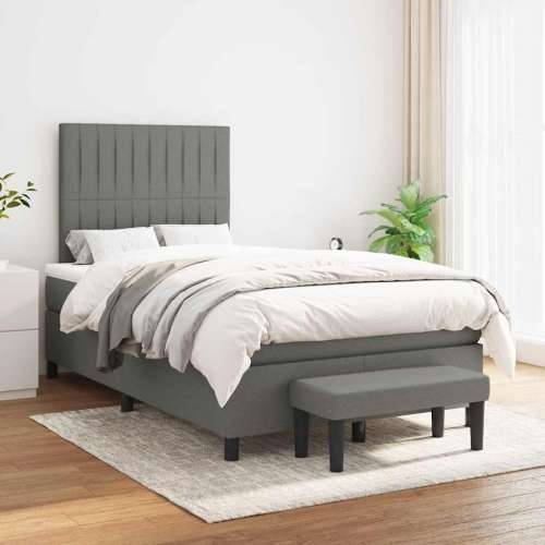 Krevet box spring s madracem tamnosivi 120 x 190 cm tkanina - Tamno siva 120 x 190 cm Okomite pruge Cijena