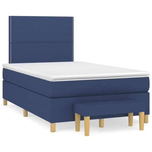 Krevet s oprugama i madracem plavi 120 x 190 cm od tkanine - Plava 120 x 190 cm Obično s čavlima Cijena