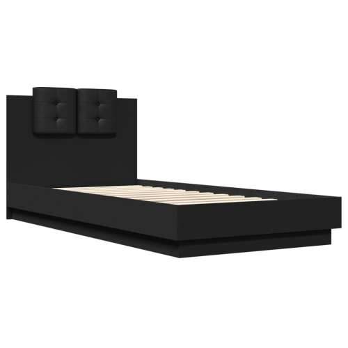 Okvir kreveta s uzglavljem crni 90 x 200 cm konstruirano drvo Crna 90 x 200 cm Cijena