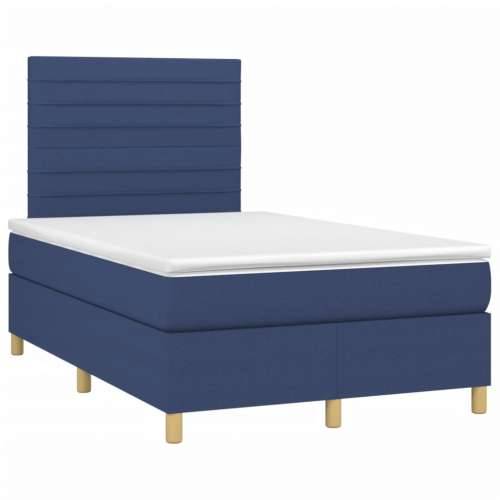 Krevet s oprugama i madracem LED plavi 120 x 190 cm od tkanine - Plava 120 x 190 cm vodoravne pruge Cijena