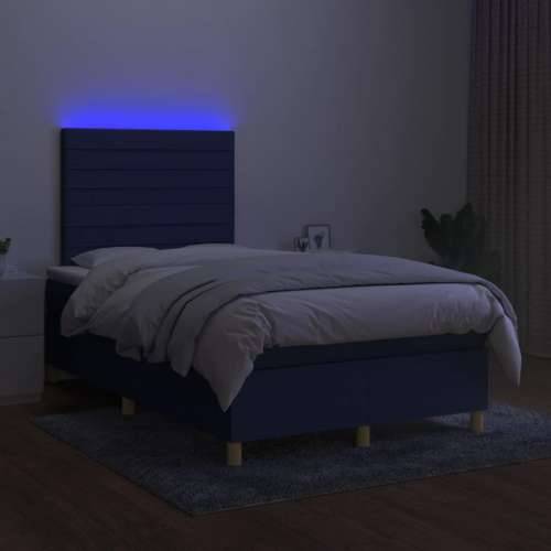 Krevet s oprugama i madracem LED plavi 120 x 190 cm od tkanine - Plava 120 x 190 cm vodoravne pruge Cijena