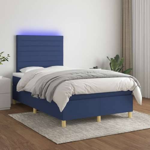 Krevet s oprugama i madracem LED plavi 120 x 190 cm od tkanine - Plava 120 x 190 cm vodoravne pruge Cijena