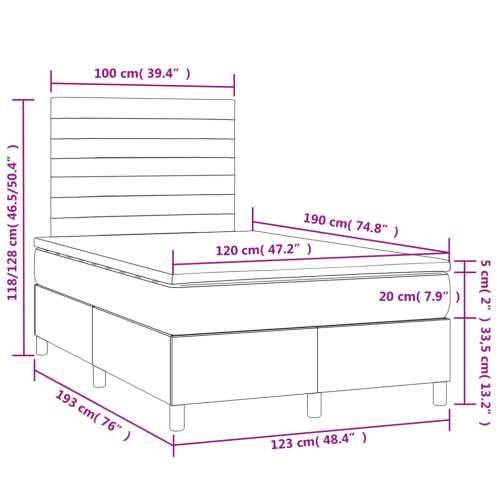 Krevet s oprugama i madracem LED plavi 120 x 190 cm od tkanine - Plava 120 x 190 cm vodoravne pruge Cijena