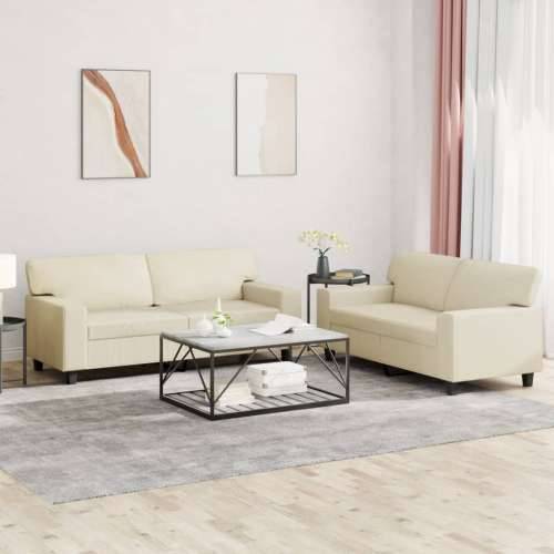 2-dijelni set sofa krem od umjetne kože - Krema s jastučićima Cijena