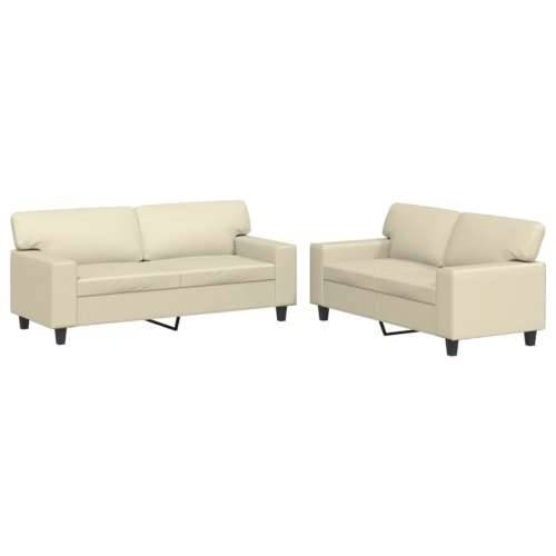 2-dijelni set sofa krem od umjetne kože - Krema s jastučićima Cijena