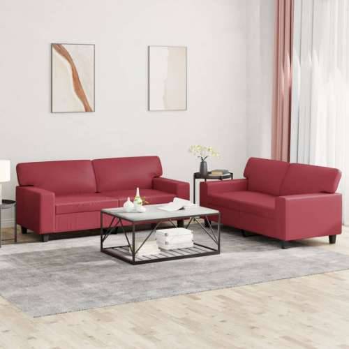 2-dijelni set sofa crvena boja vina od umjetne kože - boja crnog vina s jastučićima Cijena