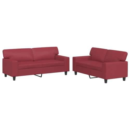 2-dijelni set sofa crvena boja vina od umjetne kože - boja crnog vina s jastučićima Cijena