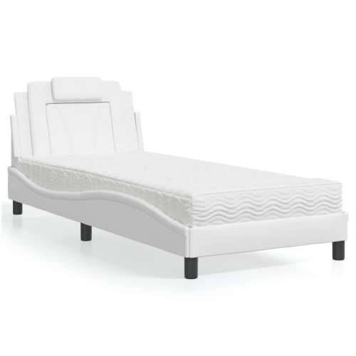 Krevet s madracem bijeli 90 x 200 cm od umjetne kože - Bijela 90 x 200 cm Cijena