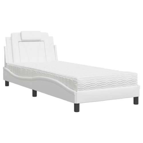 Krevet s madracem bijeli 90 x 200 cm od umjetne kože - Bijela 90 x 200 cm Cijena