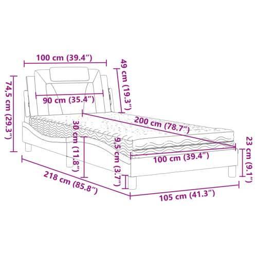 Krevet s madracem bijeli 100 x 200 cm od umjetne kože - Bijela 100 x 200 cm Cijena