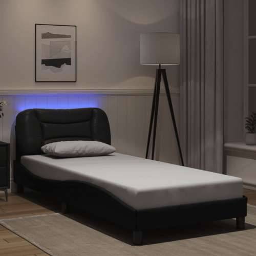 Okvir kreveta s LED svjetlima crni 90 x 200 cm od umjetne kože - Crna 90 x 200 cm Cijena